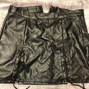 Fashionova mini leather skirt with lace front